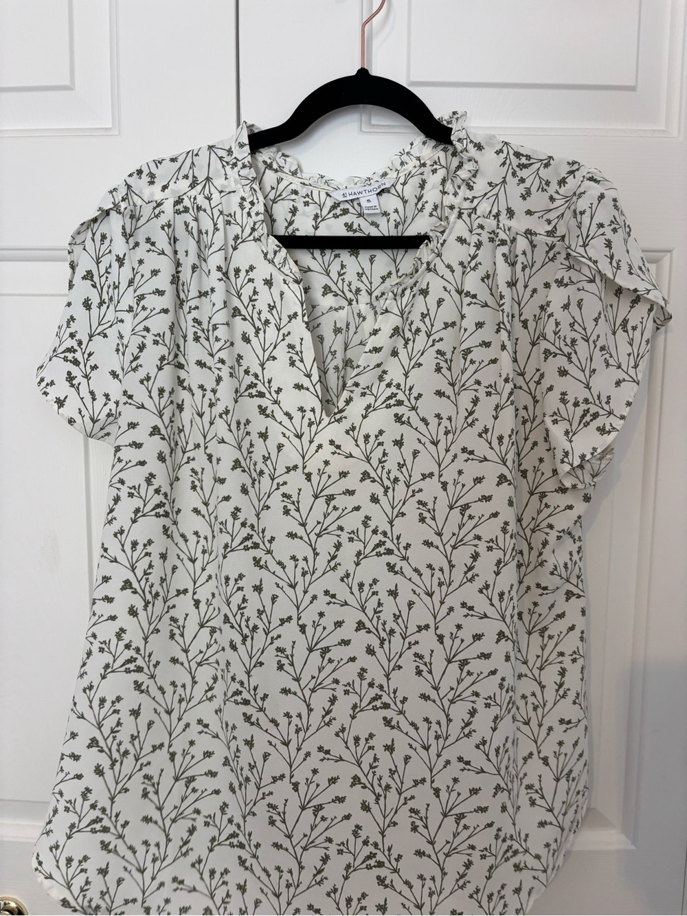 41 Hawthorn Cream Blouse with Green Botanical Print